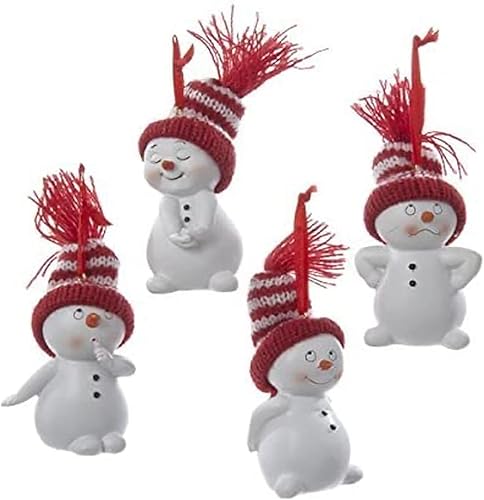 Miniatura 1 de Kurt Adler C9692 Muñeco de nieve con sombrero de punto de rayas rojas y blancas juego de adornos decorativos de Navidad con varias caras animadas