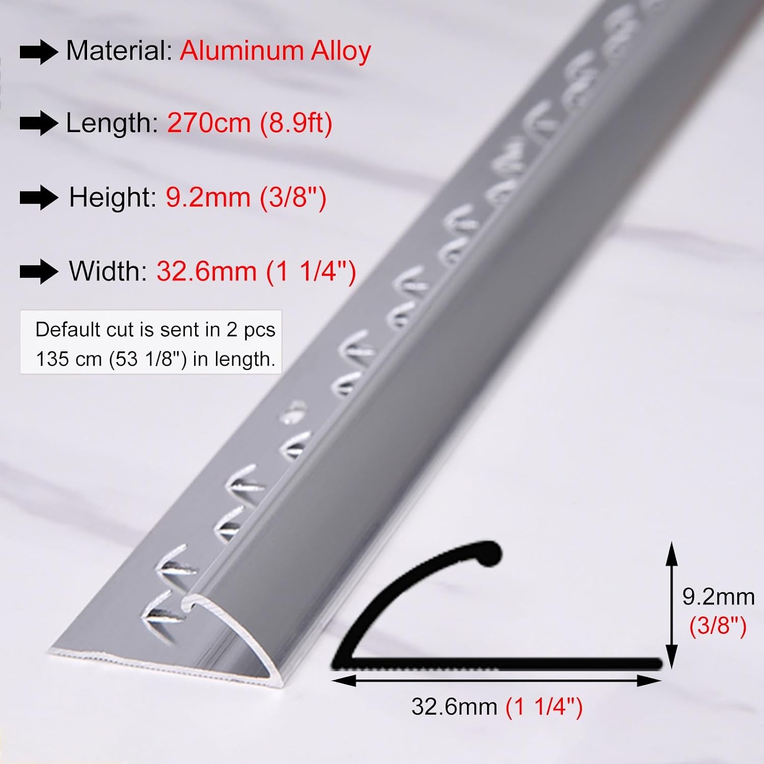 Metal Carpet Edge Trim Strip for Floors, Rug Protector & Mat Guard, Durable Silver Carpet Trimming for Edges, Non-Slip Flooring Solution, Easy Installation
