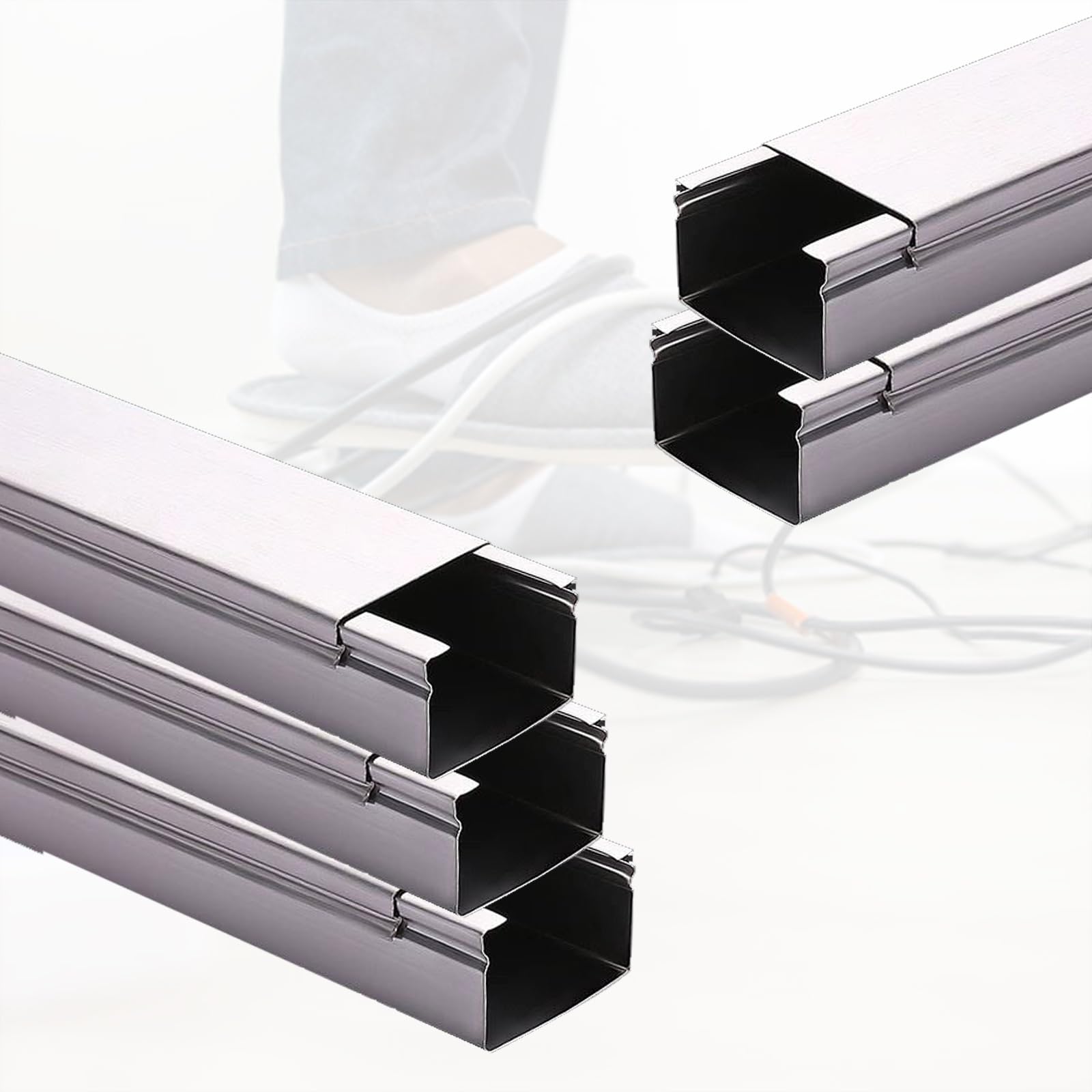 canaleta Cables Cubierta De Cables Montada En La Pared De 10 15 20 25 30 50 Mm De Altura, Cubierta De Cables De Piso De Gran Capacidad, Canalización De(5 PCS,L 50cm x W 10cm x H 5cm)