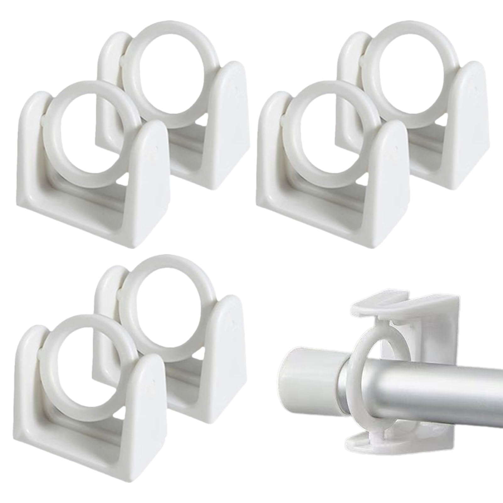 No Drill Curtain Pole Brackets, 6 Pcs Curtains Rod Holder Self Adhesive Curtain Hooks Towel Pole Holder Wall Fixing Rod Hangers Hooks with Rotating Ring for Bathroom Kitchen