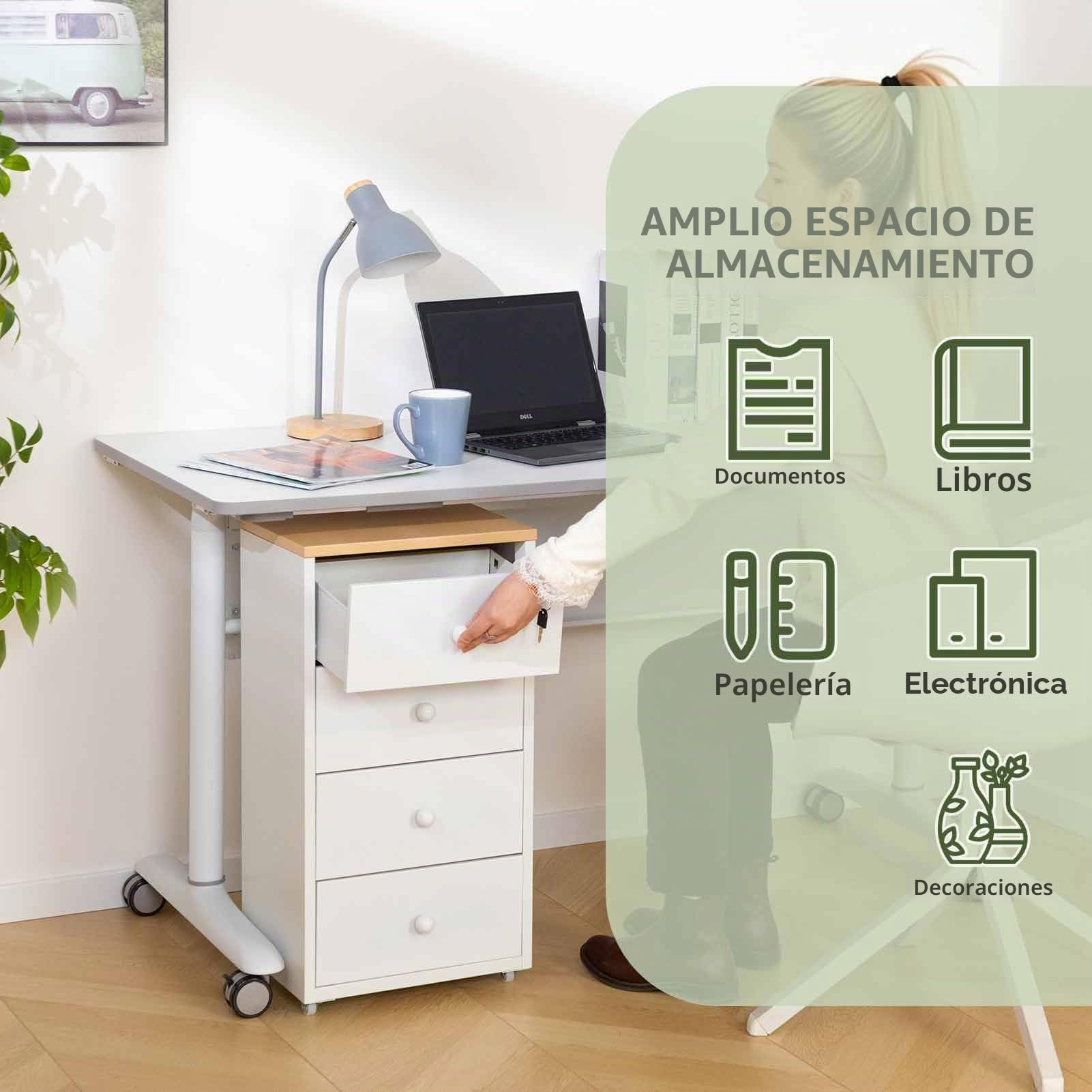 HollyHOME Archivadores Móviles, Archivador de 4 Cajones con Cerradura, Armario de Almacenamiento de Metal Bajo el Escritorio con Ruedas para Oficina en Casa Tamaño A4 Carta, Blanco
