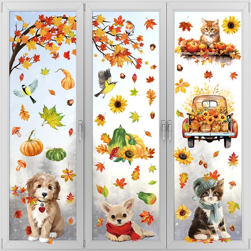 Tapvai 9 Páginas Pegatinas, 93 Pegatinas Ventana Autoadhesivas, Fotos de Ventana para Habitación de Niños y Cafetería, Decoración de Cristal Hogar Estilo Campestre, Adhesivos Reutilizables