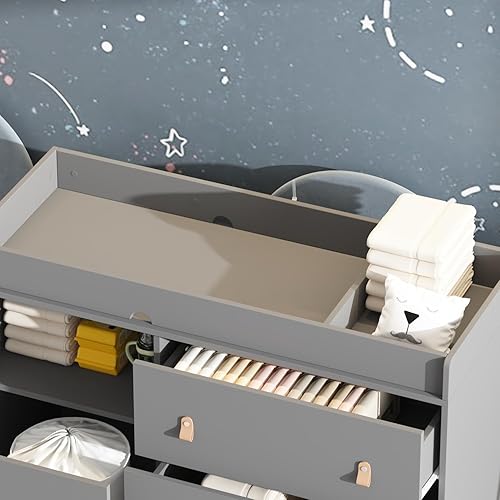 Miniatura 4 de Cómoda para bebé con cambiador, cómoda de 4 cajones con protector extraíble, estación de cambio de pañales para bebés, organizador de tela para