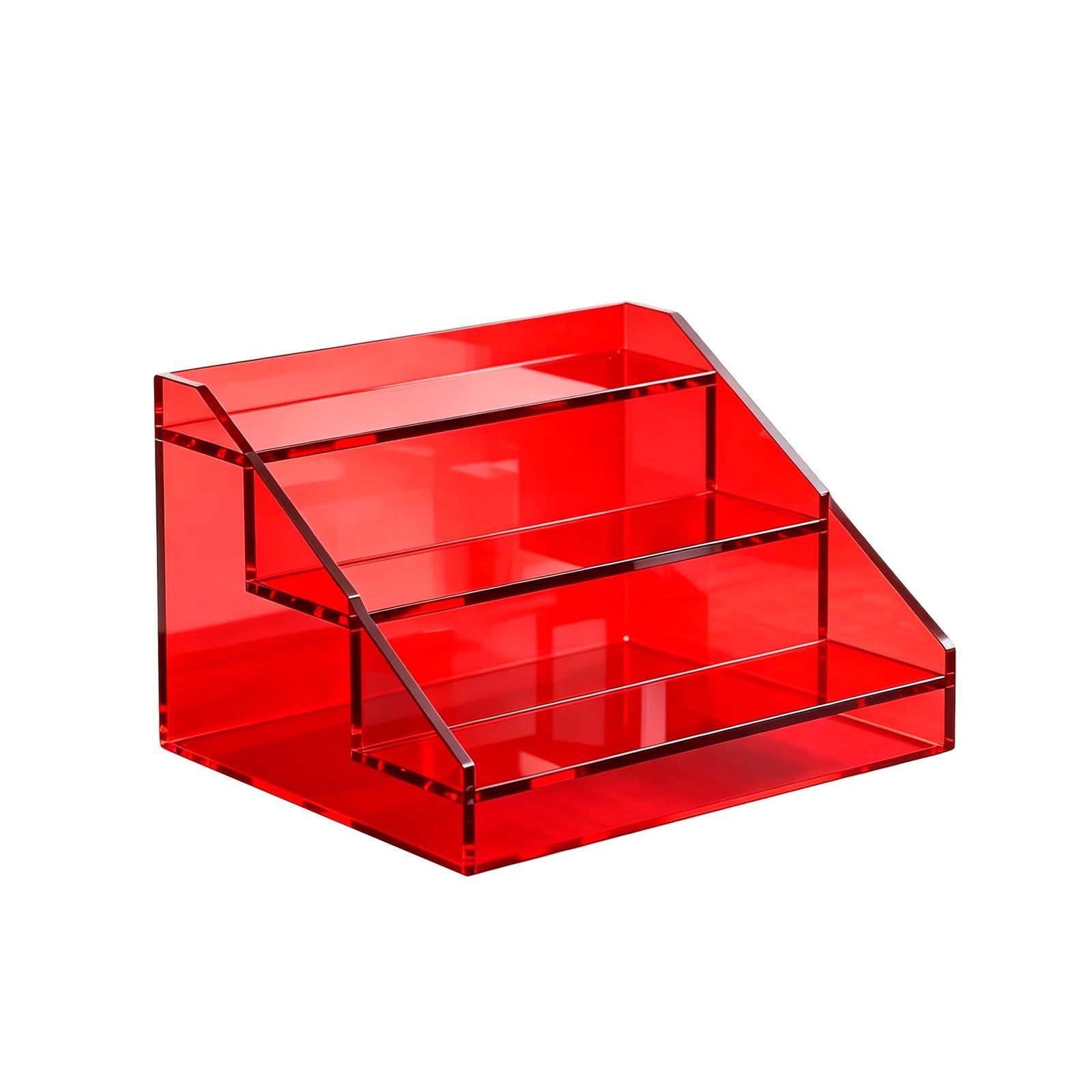 LYFHYSDSP 3 Tier Slanted Acrylic Display Stand, Clear Tiered Countertop Organizer, Scratch Impact Resistant Stable Display Holder for Coffee Bar Kitchen Tea Room Retail(Red,60cm/23.6in)