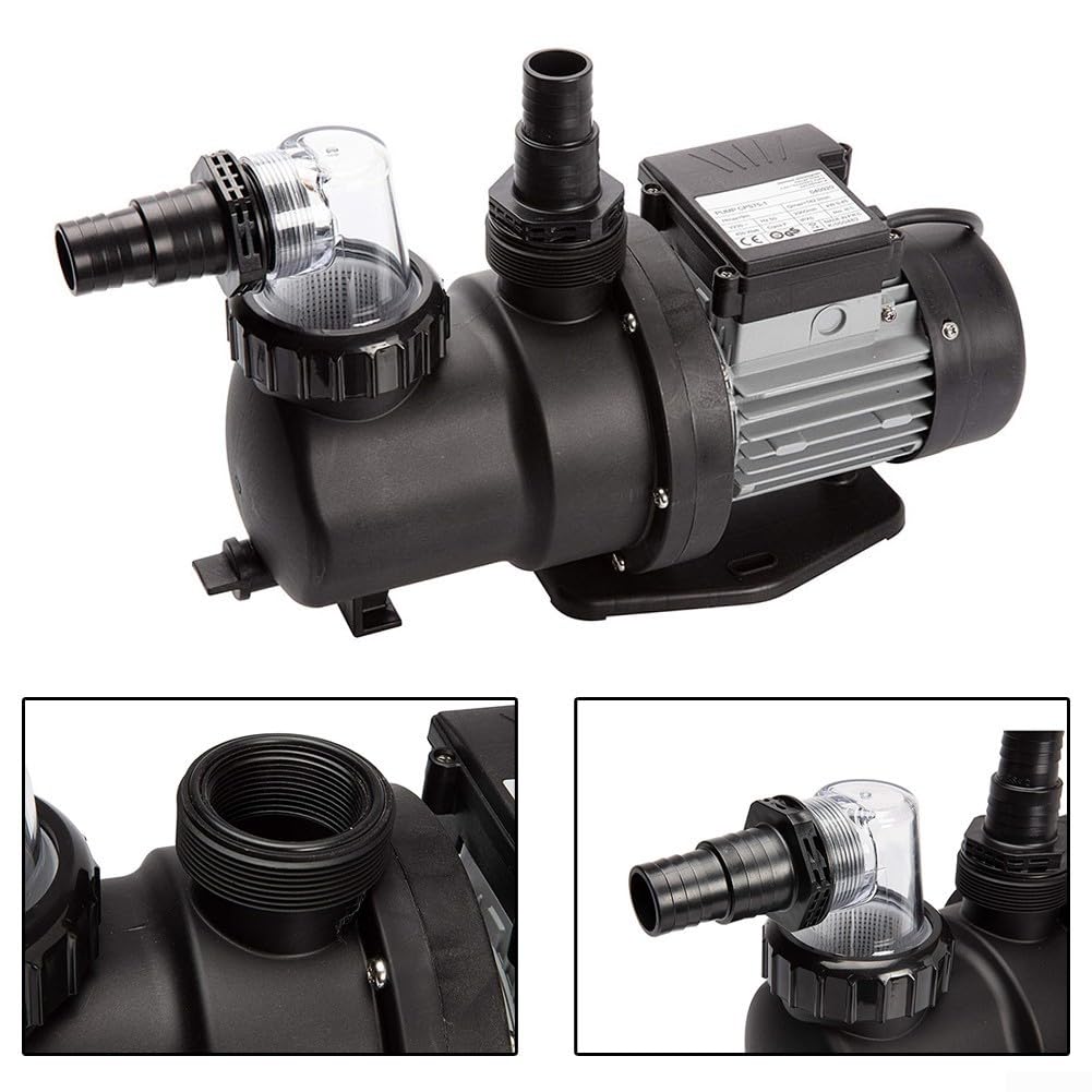 1 pompa per piscina con timer, pompa per piscina fuori terra, portata 9,5 m³/h, funzionamento silenzioso, protezione termica integrata, modello SPS100 per piscine interrate
