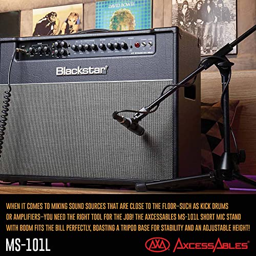 AxcessAbles Short Microphone Stand with Boom Arm | Low Profile Mic Tripod Stand for Kick Drums | Guitar Amp Stand | Low-Pro Mike Stand (MS-101L) - Thumbnail 7