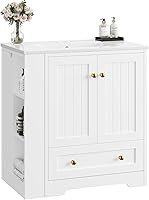 IRONCK 30 Inch White Bathroom Vanity with Ceramic Sink, Doors, Drawers & DIY Side Storage Cabinet - Modern Freestanding