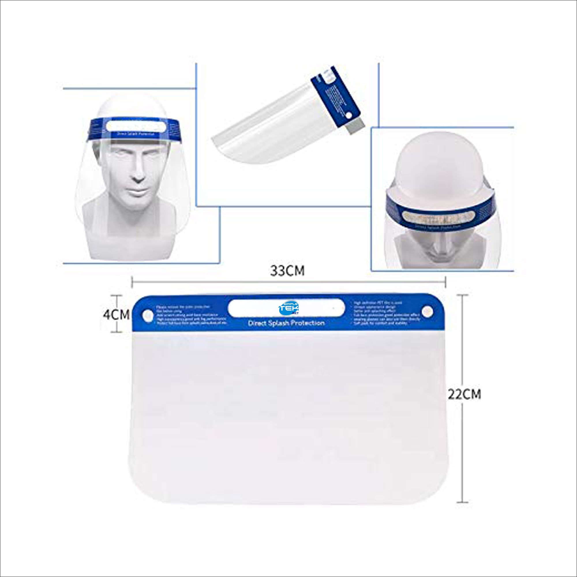 Visera de protección de pantalla facial transparente de plexiglás antisalpicaduras (DPI certificado) (12)