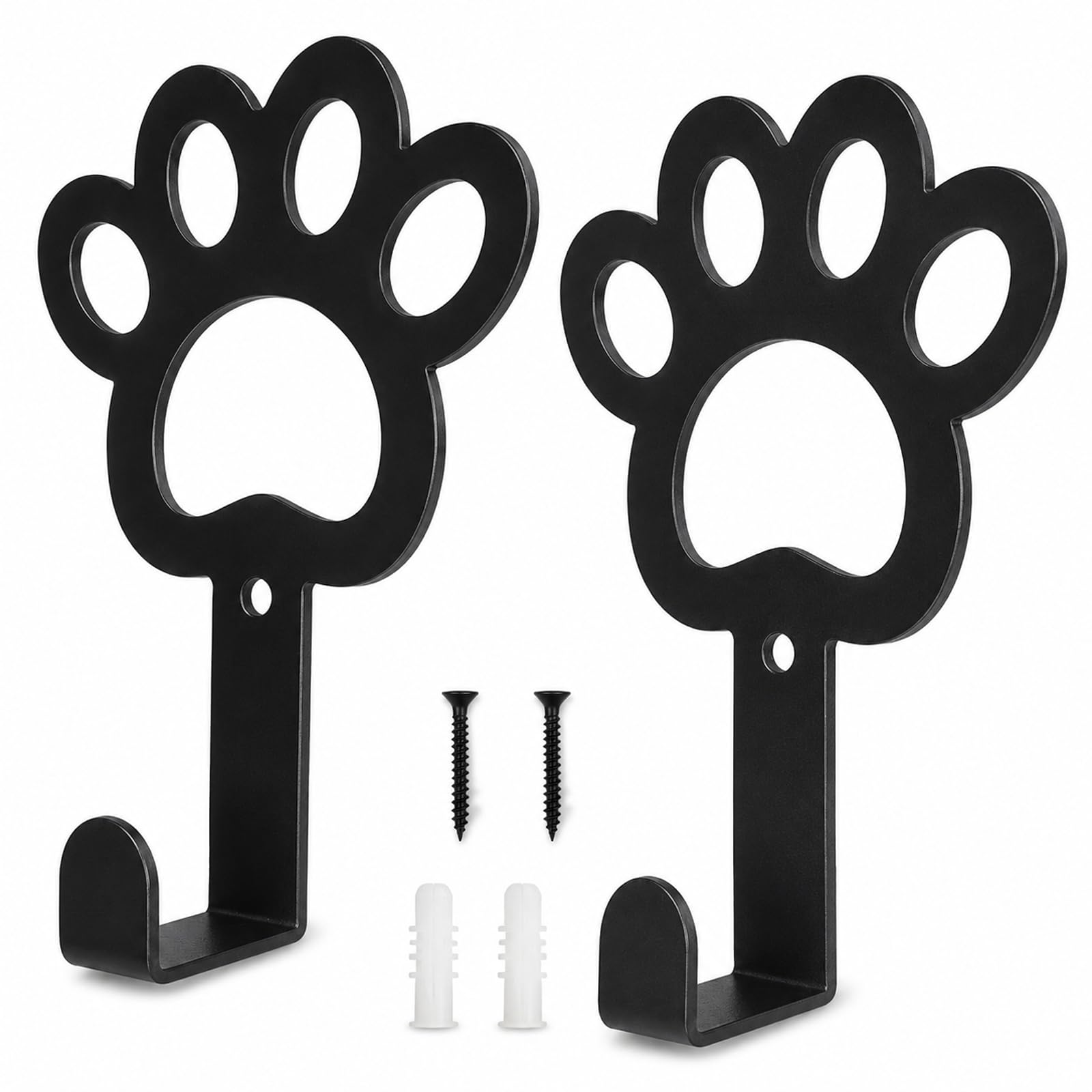 Zyssby 2 Pack Black Dog Paw Key Holders,Metal Wall Hooks for Keys & Leashes