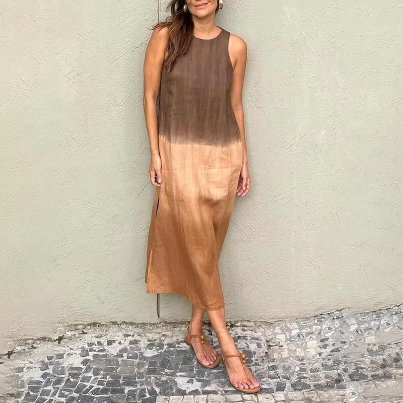 Robe décontractée sans manches femmes été fluide avec jupe trapèze