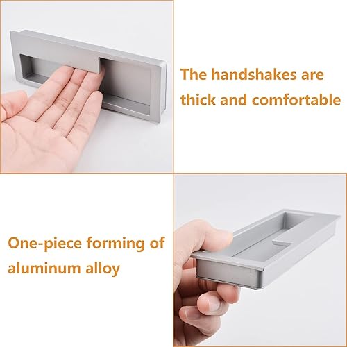 Miniatura 4 de MOROBOR Manijas de aleación de zinc, 2 manijas de puerta corredera incrustadas con 4 tornillos de cabeza plana de acero inoxidable, moderna y simple