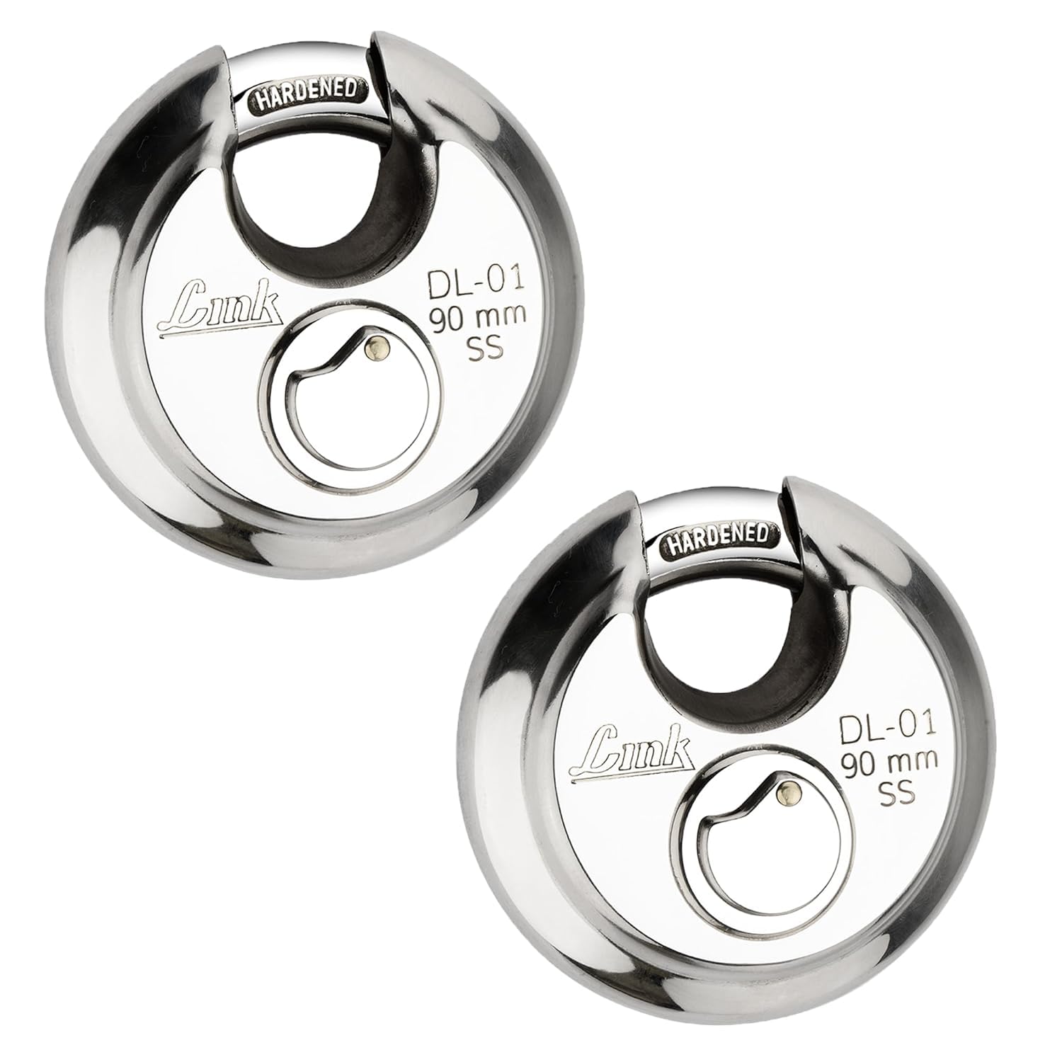 Link® Hi-Tech 90mm Round Padlock | Stainless Steel Body | Hardened Shackle | 3 Silver Keys with Hi-Tech Nickle | | Made in India, Pack of 2-image-40