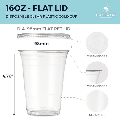 Miniatura 2 de Vasos desechables de plástico con tapas. Vasos transparentes de primera calidad, de 16 oz (onzas) PET para bebidas frías, café helado, zumos de té