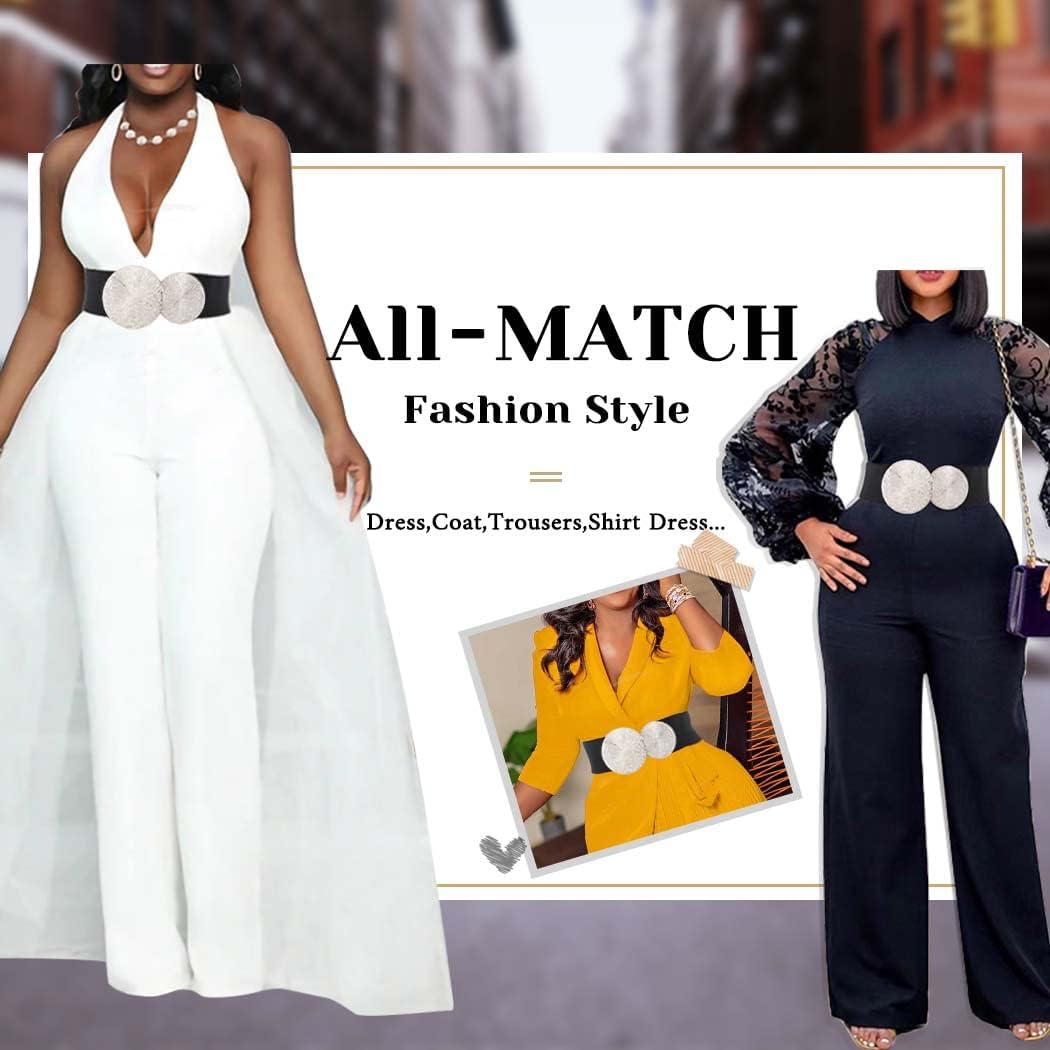 Tgirls Women Black Thick Belt Elastic Wide Waist Belt for Dresses with Big Buckle - Image 7