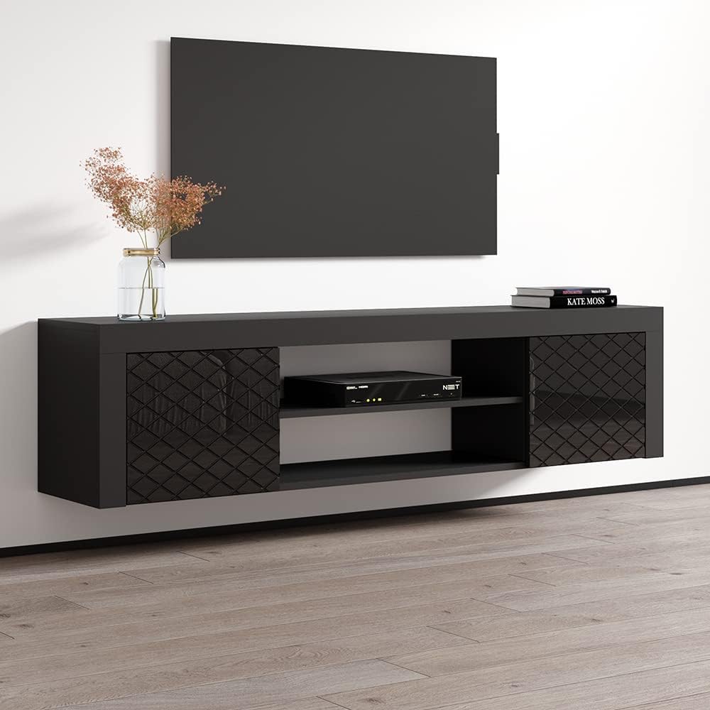Meble Furniture Dia 01 Modern TV Stand — Storage Cabinets and Media Console — Engineered Wood, 67.7" W x 15.7" D x 17.7" H — Black