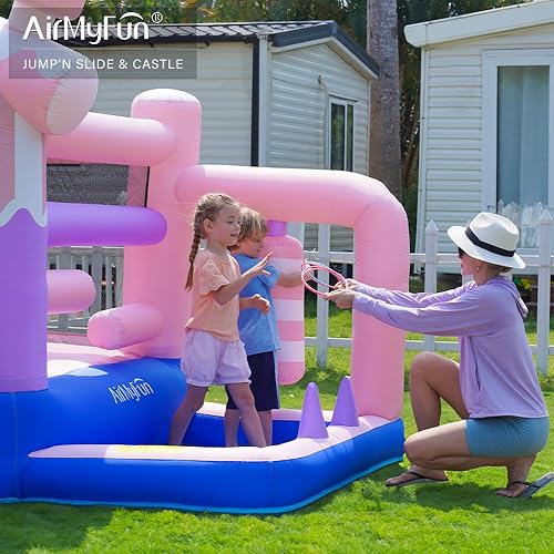 Miniatura 6 de AirMyFun Casa de rebote, casa inflable con tobogán, casa de juegos para interiores y exteriores para niños, castillo de rebote con pozo de pelotas