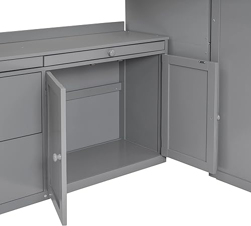 Miniatura 196 de Quarte Cama alta multifuncional, cama alta tamaño matrimonial con escritorio integrado y estantes de almacenamiento, dos cajones y escalera de