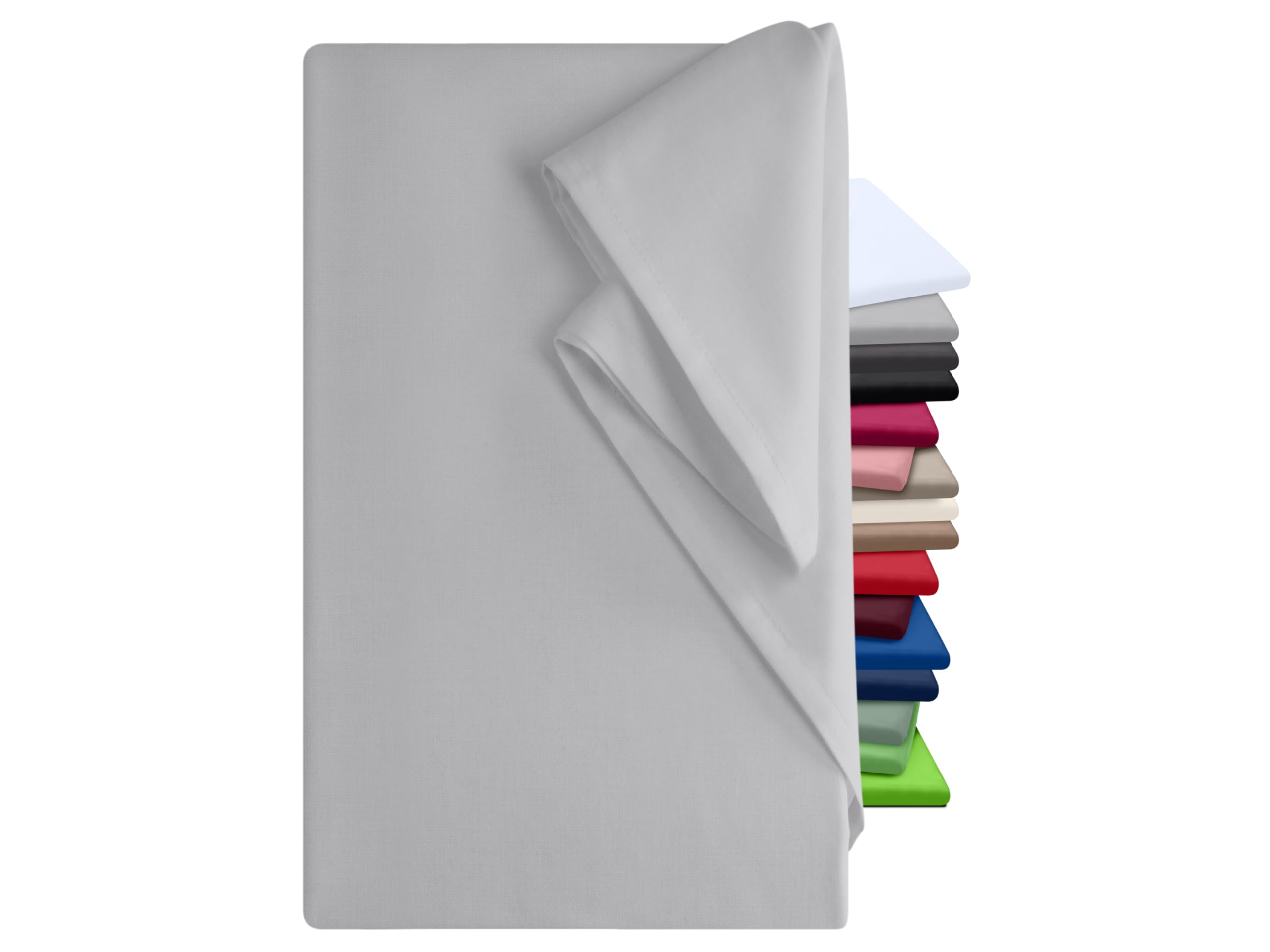 Draps plats - 100 % coton - 5 couleurs - 3 tailles différentes - Linge de maison sans élastique en caoutchouc, silber, ca. 150 x