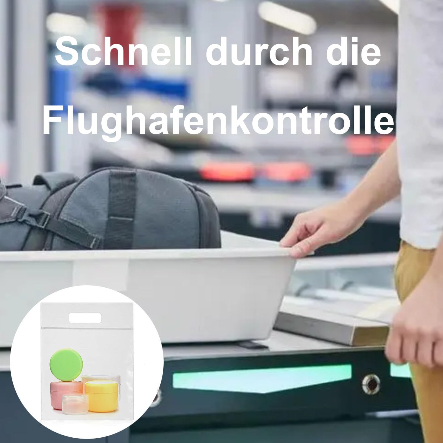 Transparenter Kulturbeutel mit Reiseflaschenset 13-teilig 100ml Flughafen-konform 20x20cm