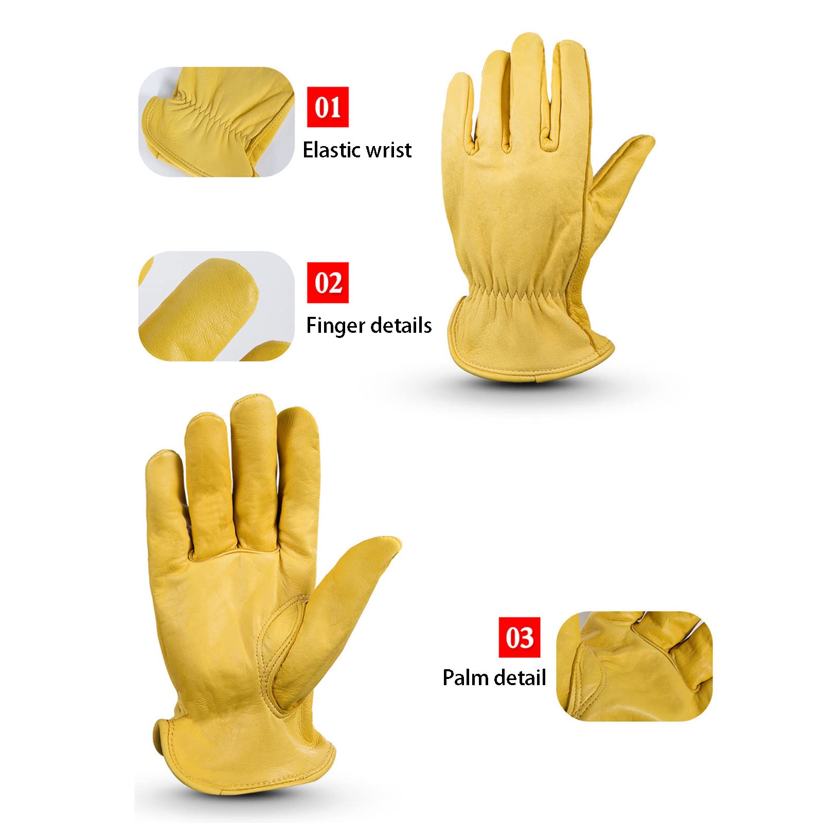Gants de Jardinage Peau de Mouton Cuir Gants de Travail Le Jardinage Extérieur Polyvalent Gants de Jardin pour Femmes et Hommes