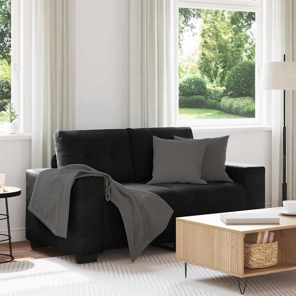 Sofa dwumiejscowa czarna z aksamitnym obiciem 160 x 77 x 82 cm, tapicerowana tapicerka z pianką, sofa relaksacyjna do salonu, biura i pokoju gościnnego, zajmuje mało miejsca i przytulna