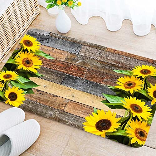 Rustic Bathroom Rugs, Rustic Old Wooden Board Kitchen Mats Country Farm Style Bath Rug Runner Doormats, Sunflower Door Mat Stylish Design Kitchen Rug Mat Farmhouse Welcome Doormat18 x30