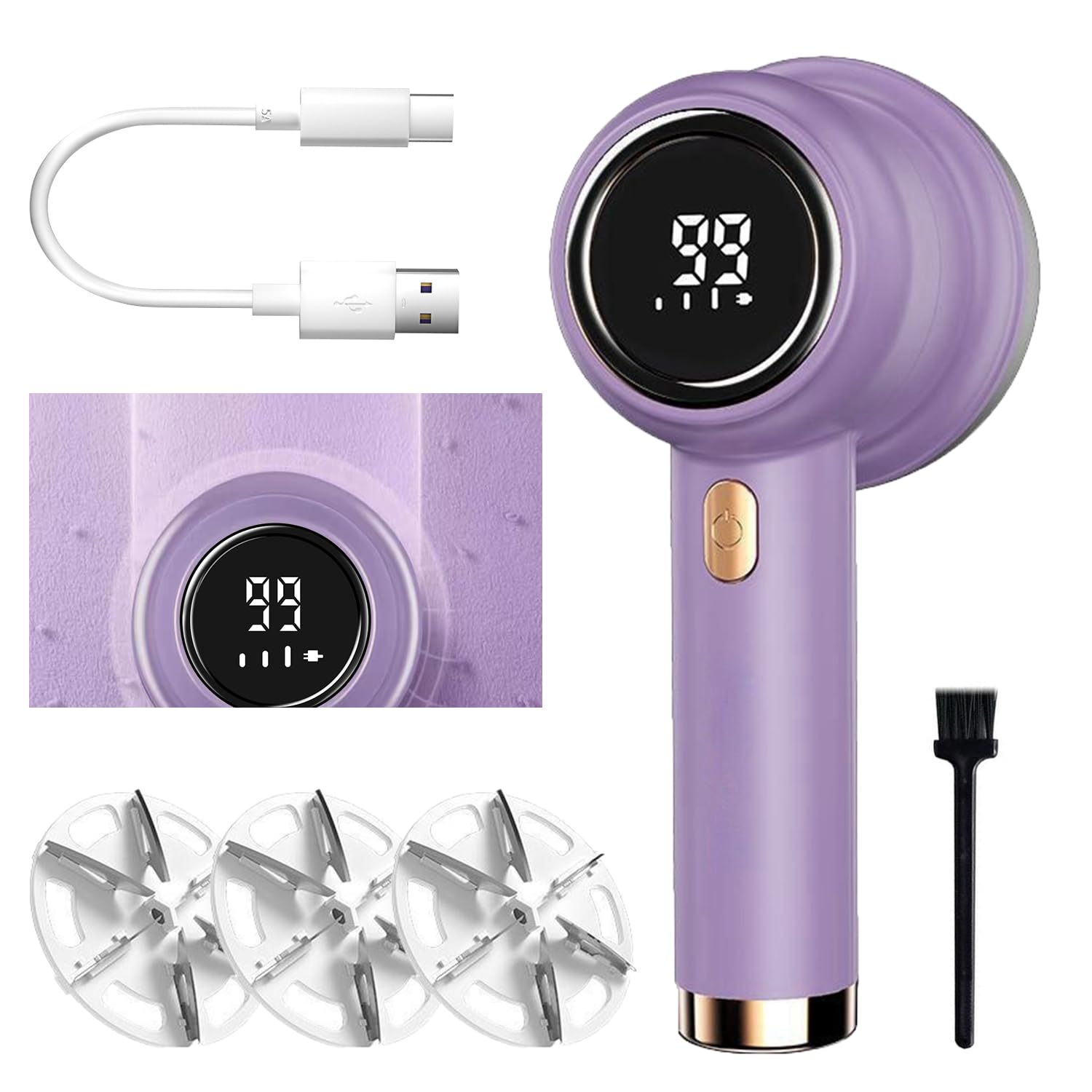 Fabric Shaver, Electric Lint Remover Rechargeable, Lint Shaver, Sweater Shavers to Remove Pilling, Sweater Defuzzer, Depillers for Clothes, Furniture (Purple)