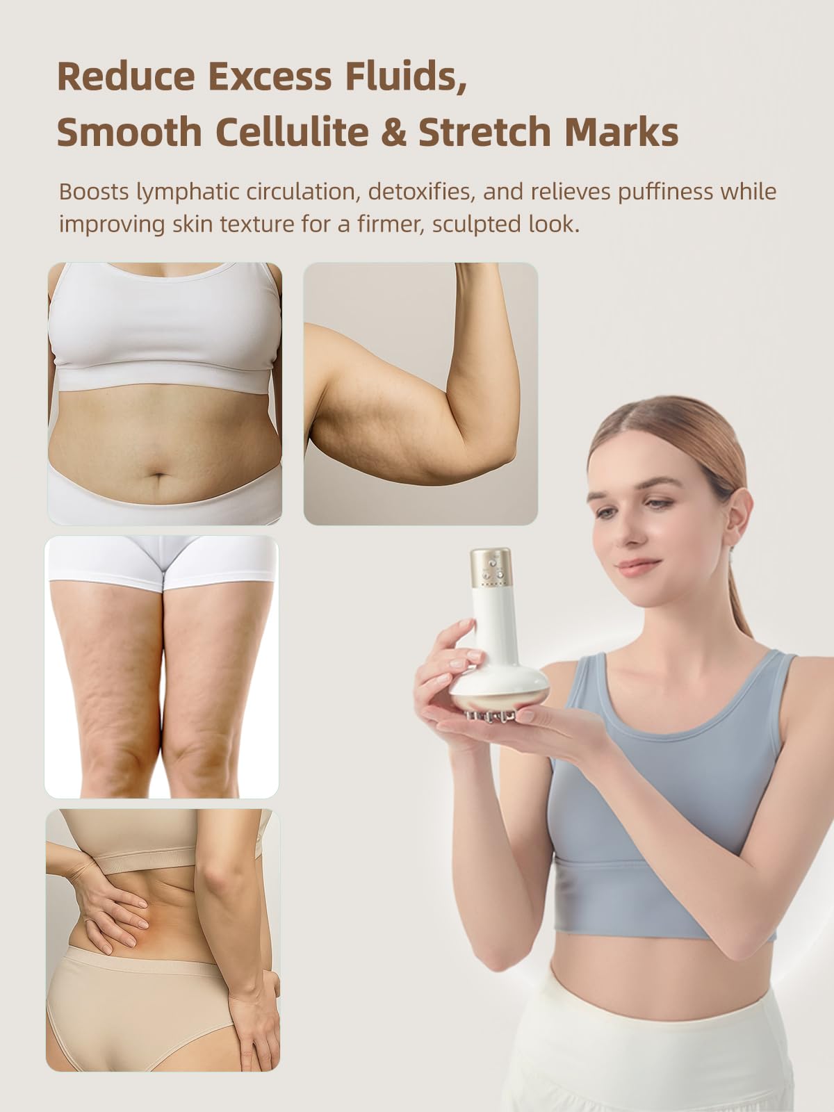 Yuonry Lymphatic Drainage Massager & Anti Cellulite Massage Tool, Reduce Stretch Marks & Cellulite, for Legs, Arms & Belly, Body Sculpting Machine with Microcurrent, Light, Heat & Vibration,White