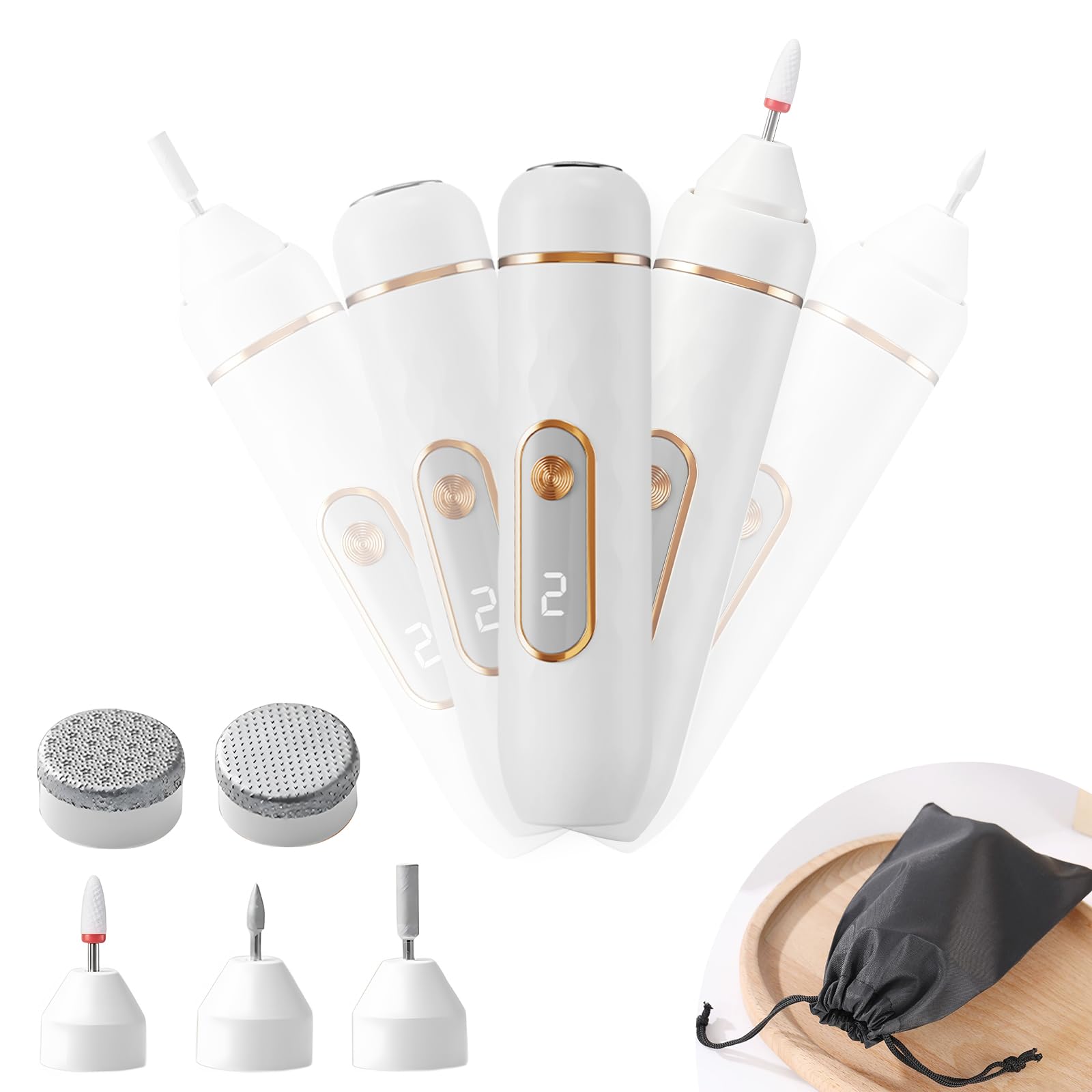 Éliminateur électrique de callosités pour pieds, 2 vitesses (1300/1500 tr/min) – Têtes remplaçables 5 en 1, élimine la peau sèche et les callosités pour des pieds plus lisses, soin idéal des pieds