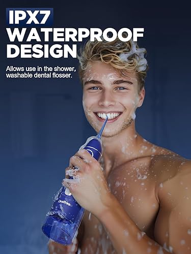 Miniatura 4 de Oralfree Irrigador dental de agua inalámbrico para limpieza de dientes, 4 modos, irrigador oral de 10.1 fl oz, limpiador de hilo dental, recargable,