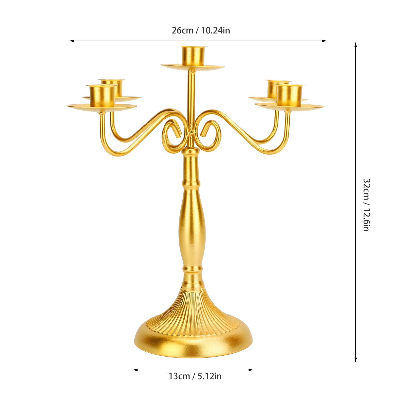 5 Arm Golden Candle Holder, Elegant Candlestick European Style Candelabra, Candle Stand for Wedding Dining Table Party Home Decoration (Gold)