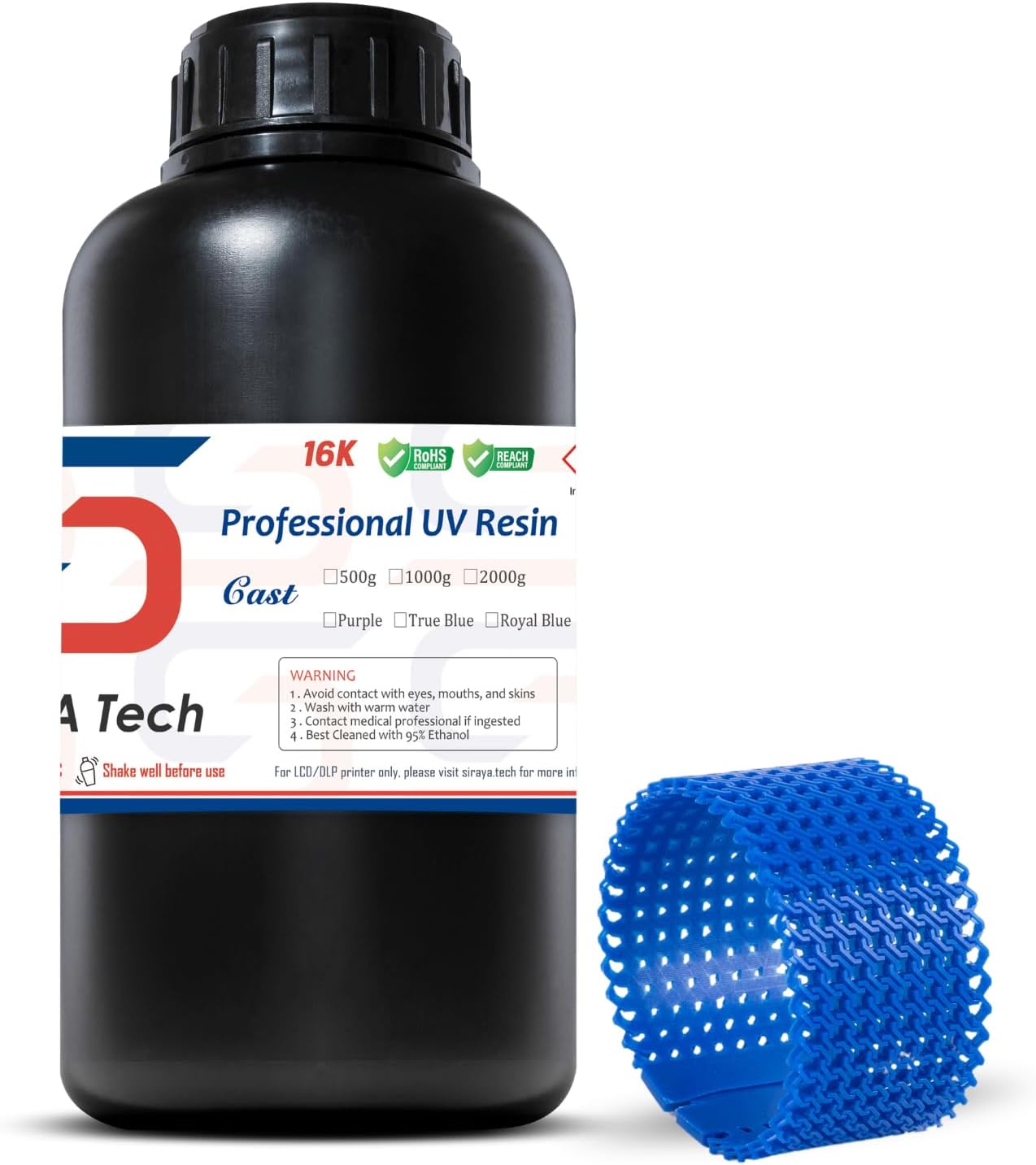 Siraya Tech Cast 3D Print Resin Castable Resin Best Balance Between Easy Burning and Printing Smooth Surface High Resolution 405nm UV Curing Resin for Jewelry and Metal Parts (Royal Blue, 1kg)