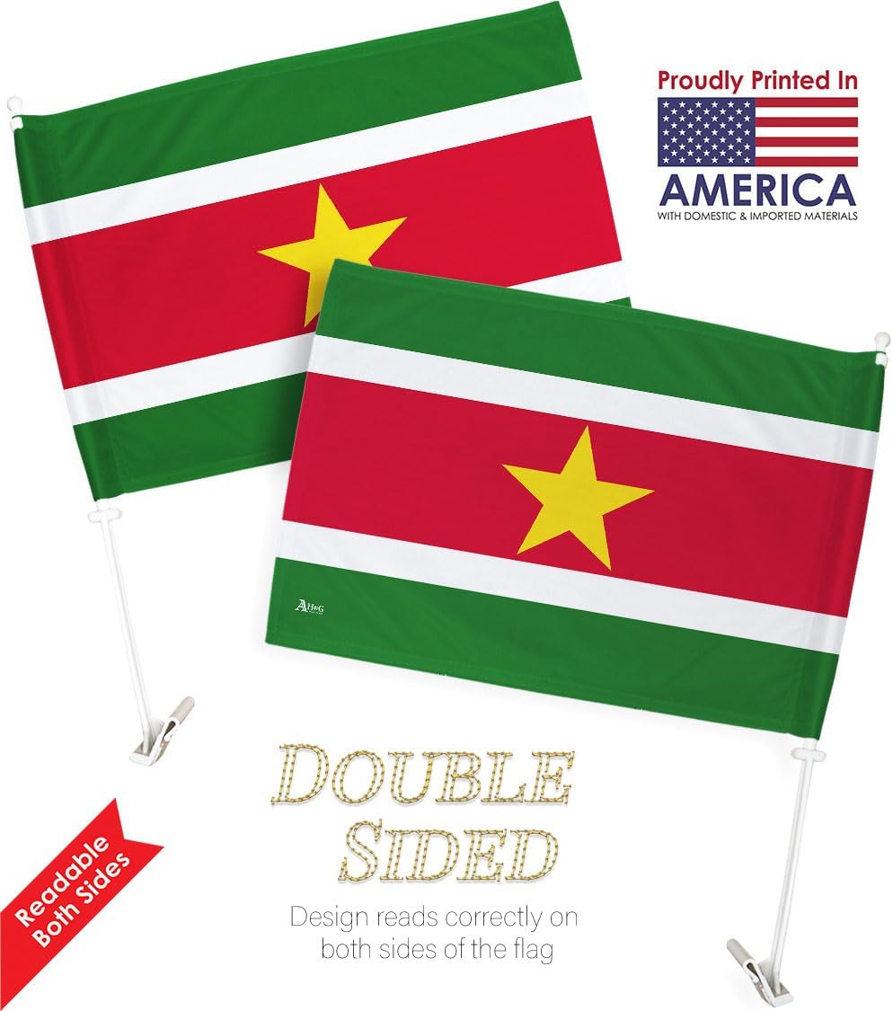 Team Suriname Car Flag Bandera Para Carros De Surinamese Decor For Window Clip Mount Auto Accessories Sport Fan Gifts League Olympics Party Supplies Patriotic Decorations Made in USA
