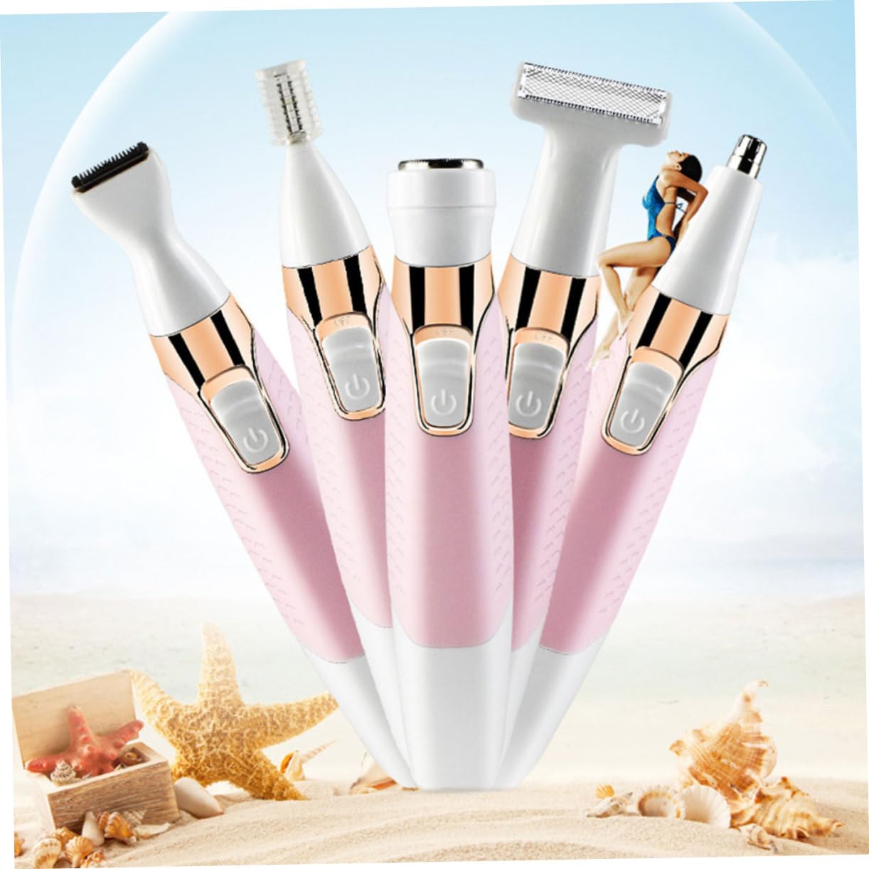 5-in-1 Damen Augenbrauentrimmer, Aufladbarer Haarschneider aus Abs | Abwaschbar, Leichtes Design für Gesichtshaare, 5-in-1 Multifunktion für Frauen und Damen