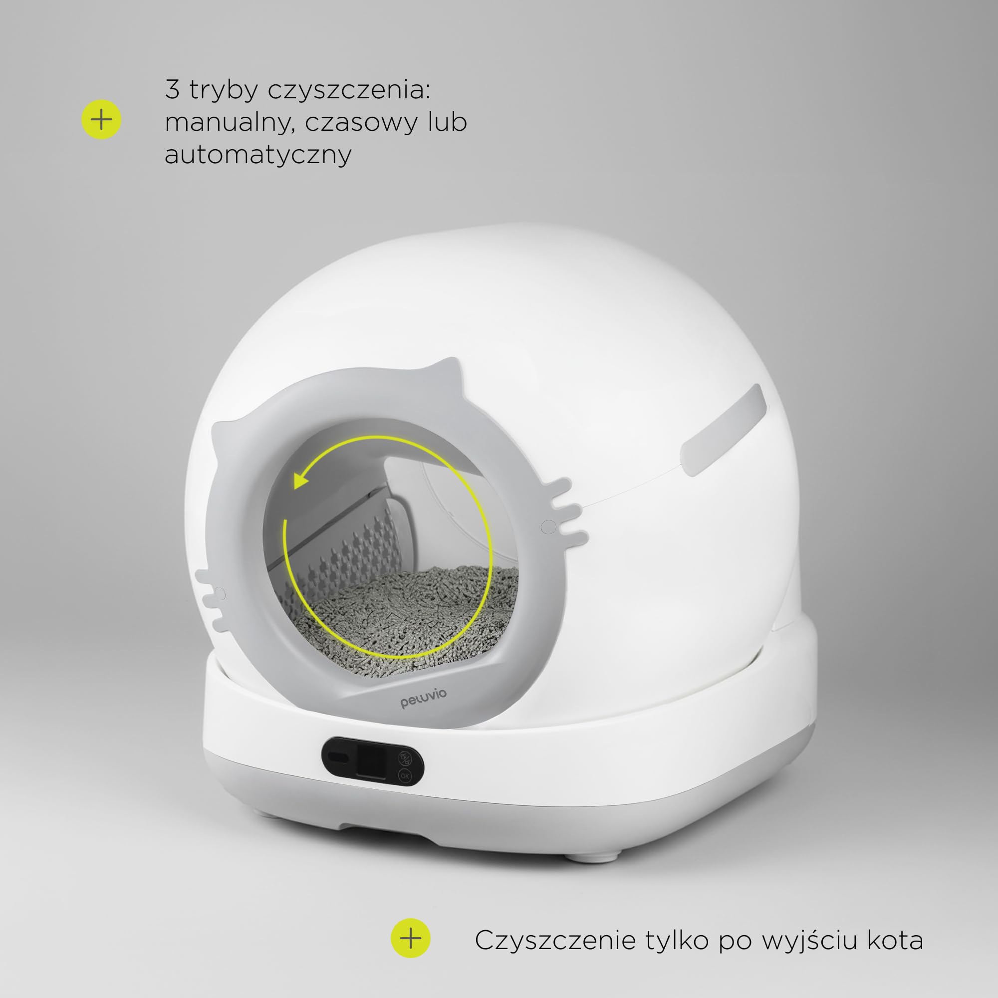 Peluvio Pearl Smarte samoczyszcząca się kuweta dla kotów o dużej pojemności 72 l, ze sterowaniem za pomocą aplikacji, automatyczna kuweta dla kotów, eliminacja nieprzyjemnych zapachów, kamera ToF