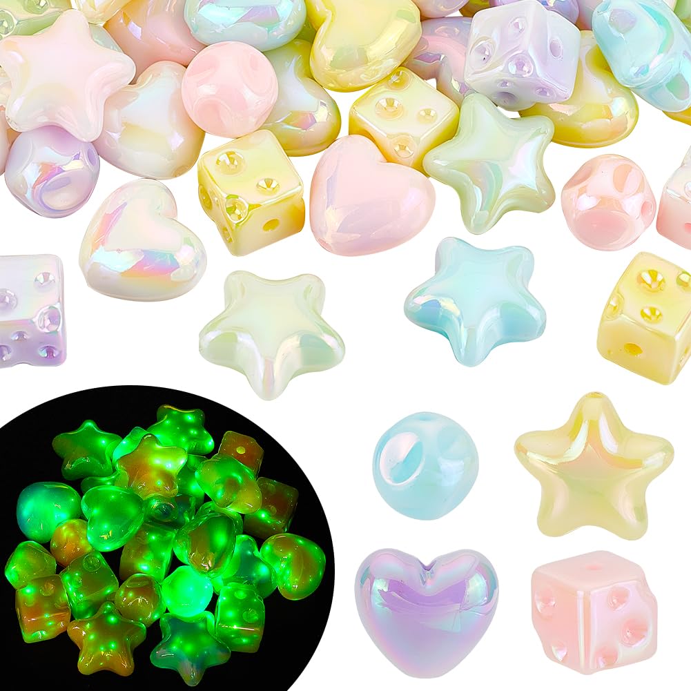 PH PandaHall 80個 14~21.5*14~23mm 夜光石ビーズ 4タイプ アクリア 蓄光ビーズ 暗闇で光る ルミナスストーン 丸玉ビーズ 多面カット パステルカラー アクセサリーパーツ DIY ハンドメイド 手芸材料 手作り素材 クラフト用品 ジュエリー作成 混合色