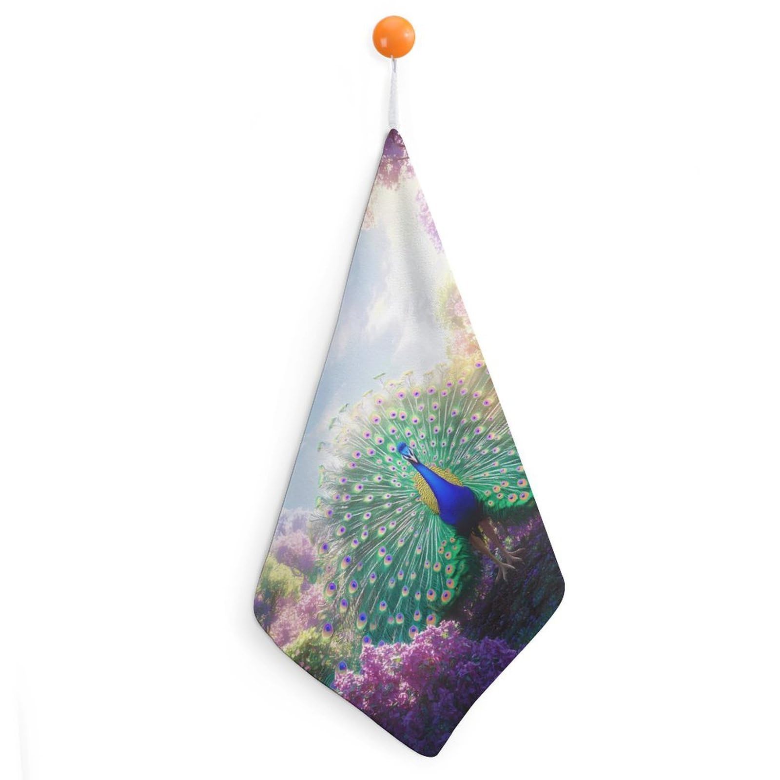 TXFBTRFSA Peacock Displaying Vibrant Feathers Hand Towels with Hanging Loop Kitchen Towel Handkerchiefs Cleaning Cloths