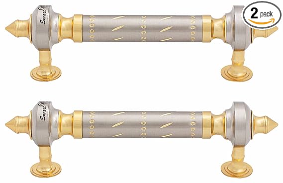 SMART SHOPHAR Brass Nina Pipe Handle 8 Inches Gold Silver, Pack of 2 / Decorative Pull Handle for Wooden Doors/Doors and Window Handle/Modern Look