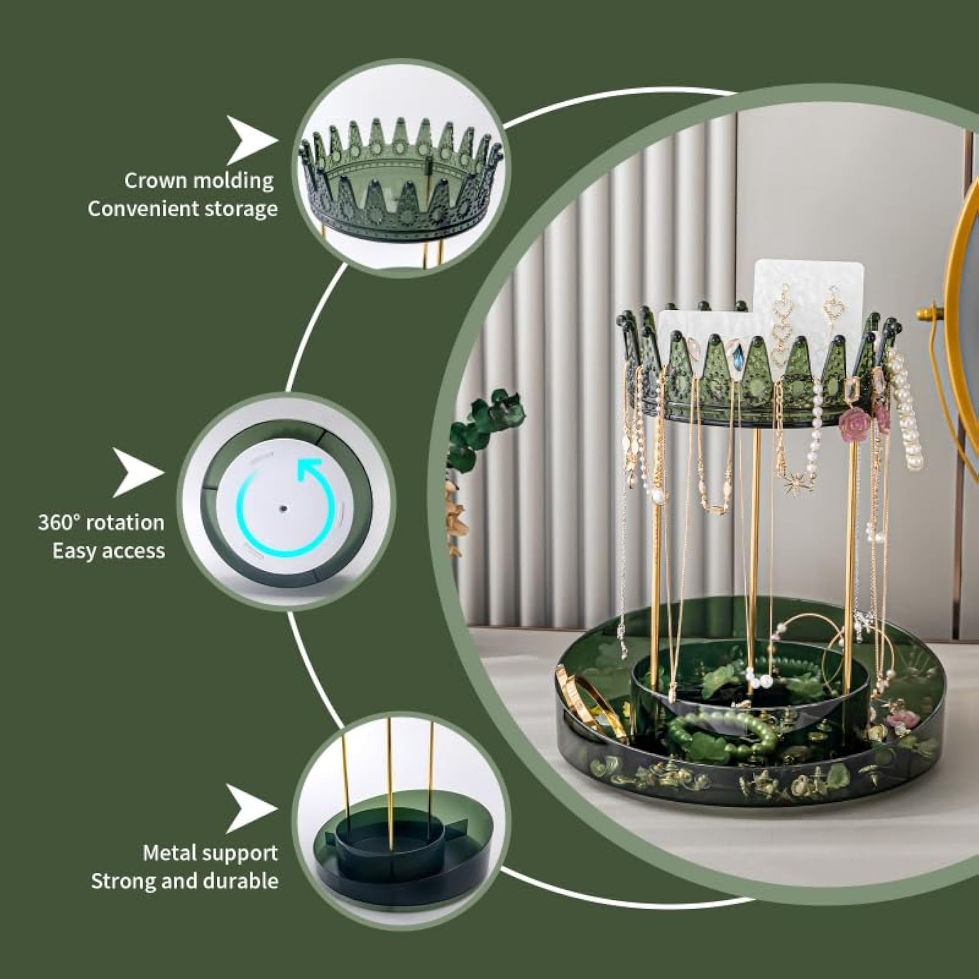 Crown Rotating Storage Rack for Jewelry and Makeup