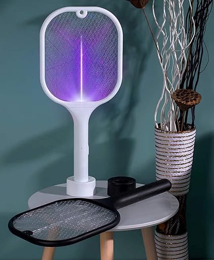 SMIRLY Heavy Quality Mosquito Killer Racket Rechargeable Handheld Electric Fly Swatter Mosquito Killer Racket Bat with UV Light Lamp Racket Cheese Board and Knife Set (MULTI)