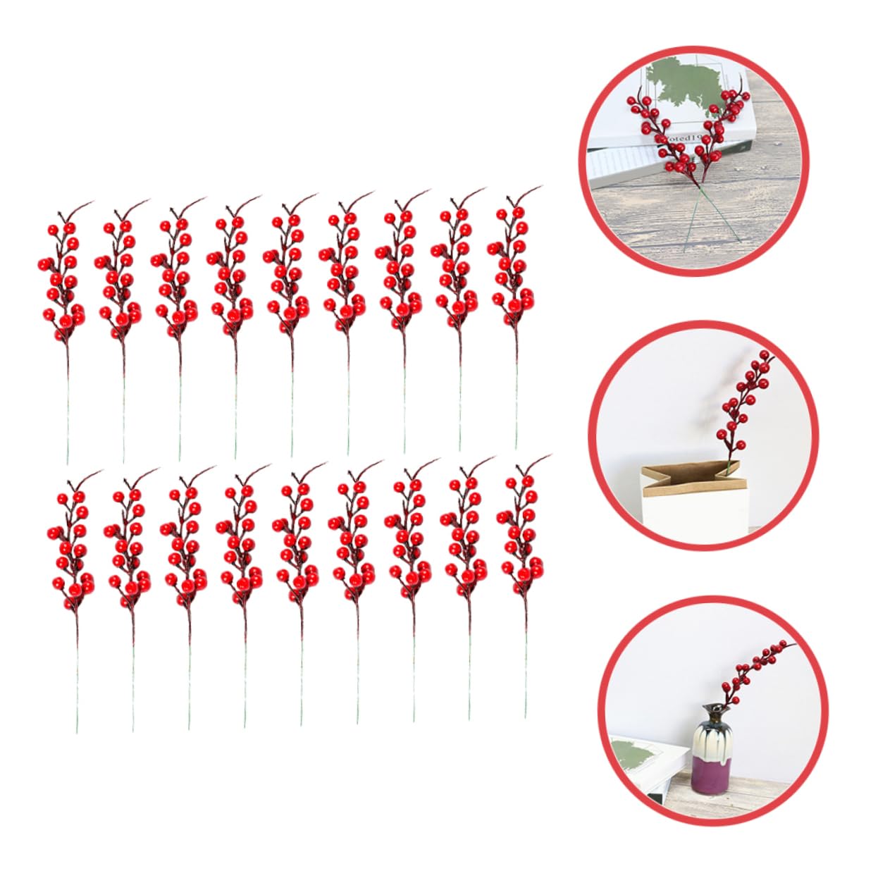 PRETYZOOM 80 Pz Bacche Artificiali Fiore Di Bacca Decorazione Di Bacche Di Natale Addobbi Natalizi Arredamento Di Bacche Rosse Per L'albero Di Natale Rami Finti Rosso Plastica