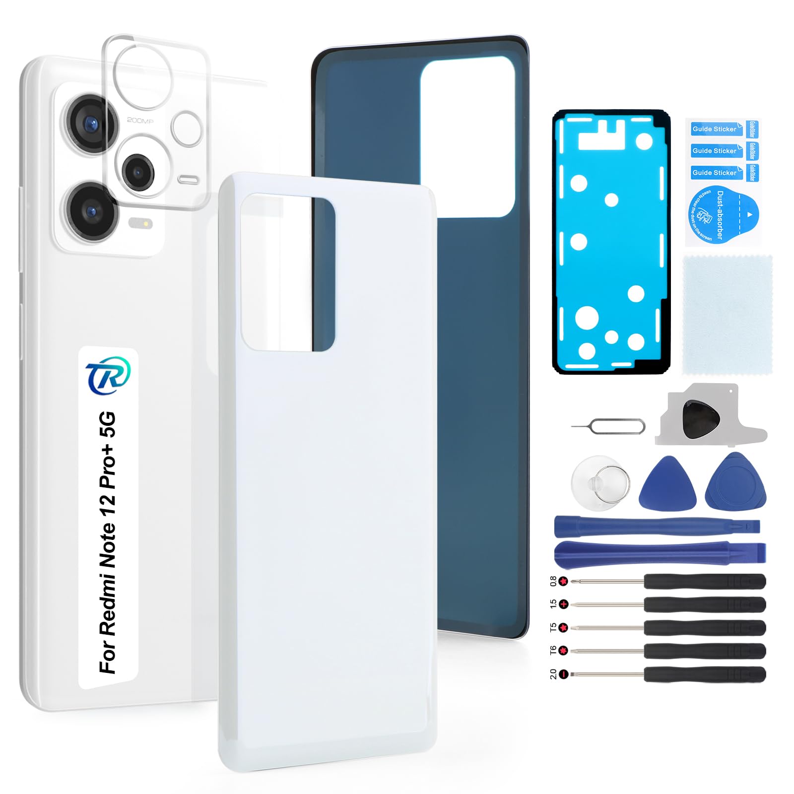 Replacement for Xiaomi Redmi Note 12 Pro+ 5G Back Cover Battery Cover for Xiaomi Redmi Note 12 Pro Plus 5G Battery Door Housing Back Cover Replacement Repair Kit with Tool Kit (White)