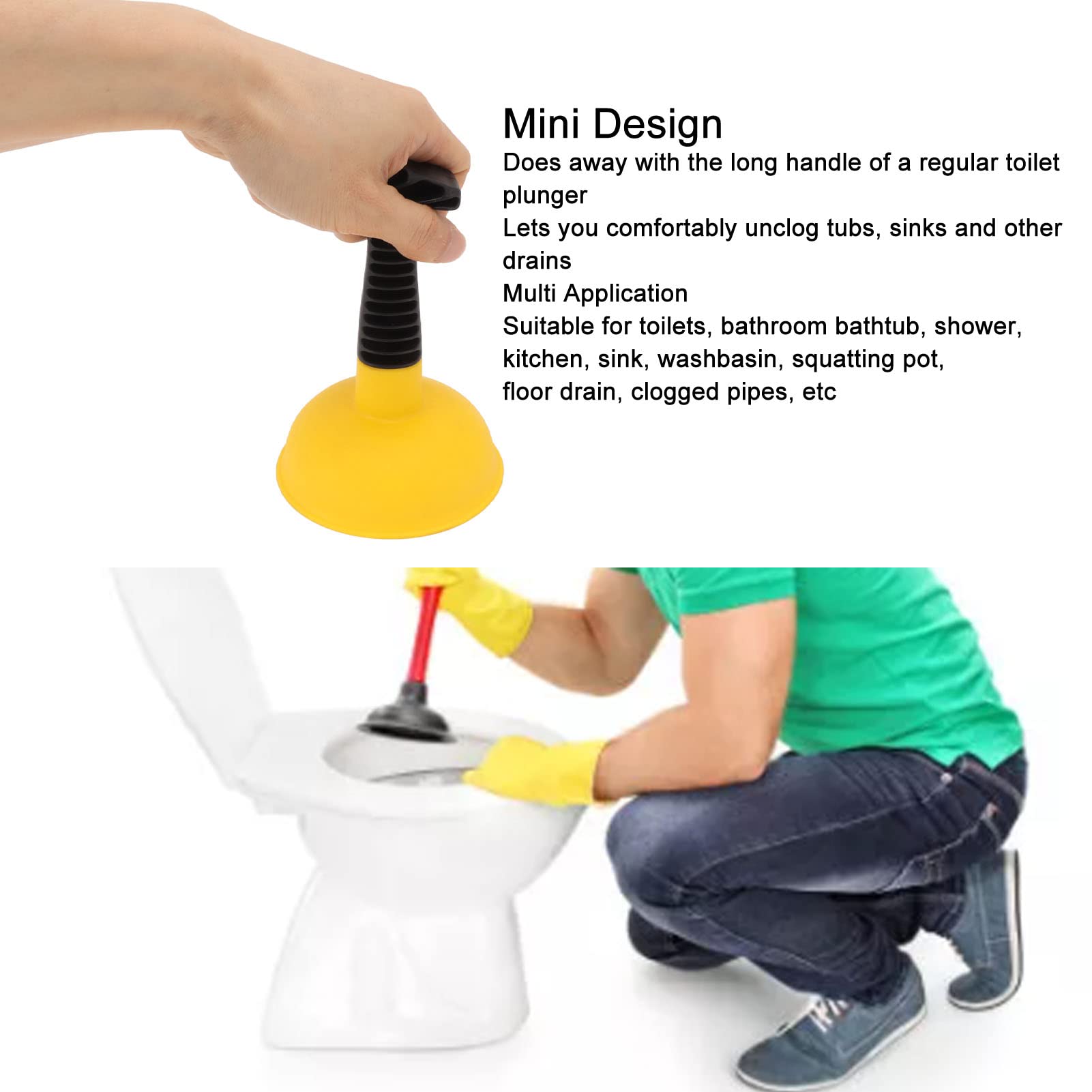 Mini Sink Plunger, Silicone Slip Proof Handle Bathroom Plunger Unclog Sink Drain Bathroom Sink Unclogger Sink Unclogger Tool for Shower, Bathtub, Toilet (Yellow)