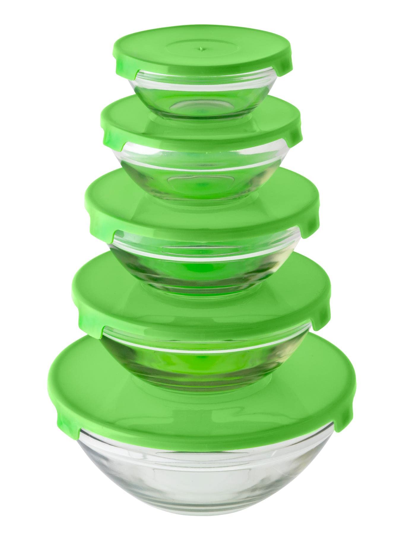 Mantraraj Green Round Clear Glass Serving Bowls Food Storage Containers - With Coloured Lids - Designed For Storing, Mixing, Meal Prep, Leftovers & Baking Salad Dessert Serving ( Lid)