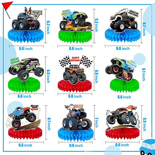 9Pcs Monster Large Truck Honeycomb Centerpieces Monster Large Truck Birthday Party Supplies Table Toppers For Race Car Themed Party Table Decoration Wheels Monster Large Truck Party Favors For Kids #TOP2