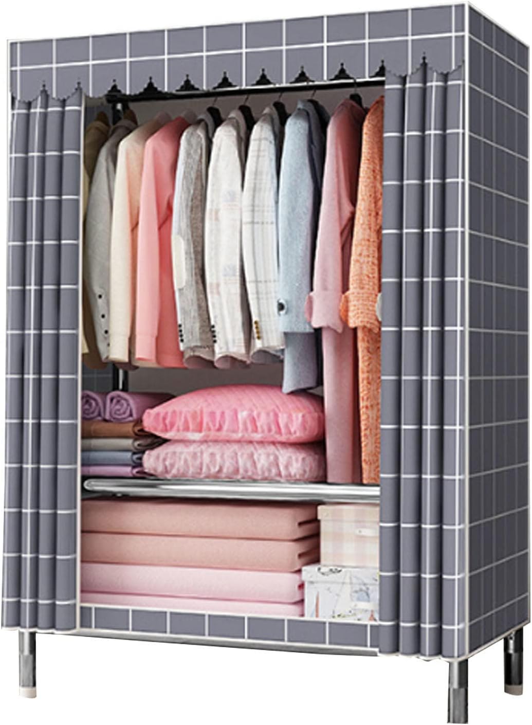 Wardrobe, Portable Fabric Canvas Wardrobe, Foldable Clothes Closet Storage Organizer with Hanging Rail, Shelves,D-86X46X175CM