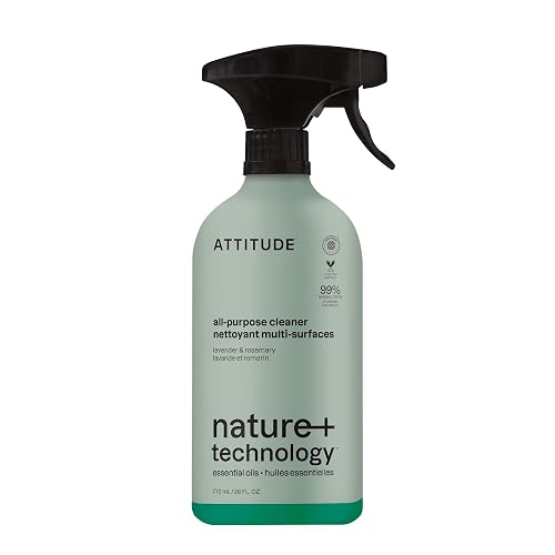 ATTITUDE All-Purpose Cleaner Spray, Made in Canada, Plant-Based Ingredients, EWG Verified, Streak Free, Ammonia Free, Removes Fingerprints, Dust and Dirt, Lavender & Rosemary, 770 mL - Lavender & Rosemary - 770 ml (Pack of 1)