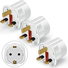 VGUARD European to UK Plug Adapter 3 Pack (NOT for UK Shavers/Toothbrushes Bathroom Plugs), EU to UK Plug Adapter 2 Pin Plug Adaptor to 3 Pin for Travel Electronic Device - White