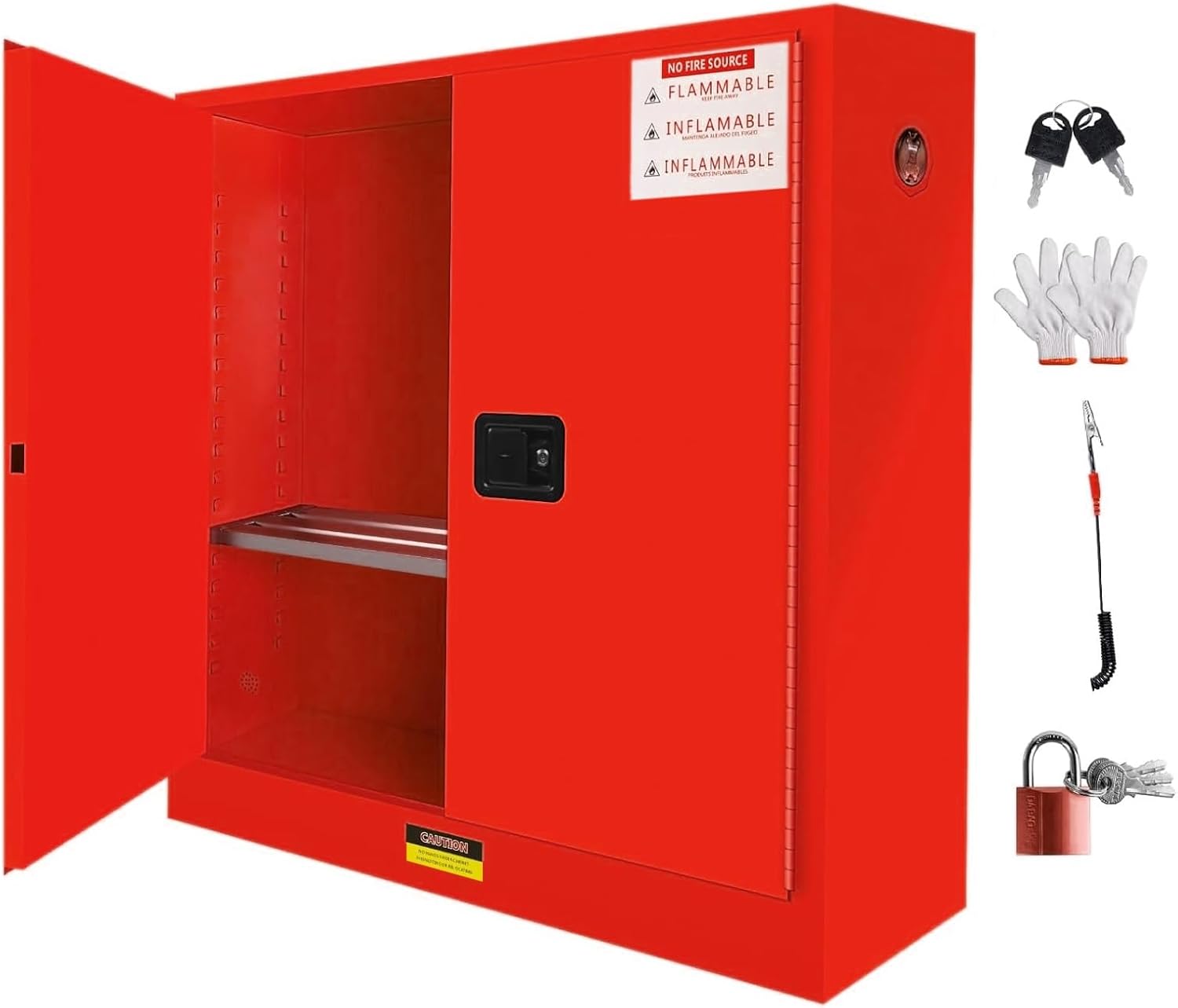 30 Gallon Red Flammable Safety Cabinet,Industrial Fireproof Chemical Storage Locker with Adjustable Shelves,44"x43"x18"