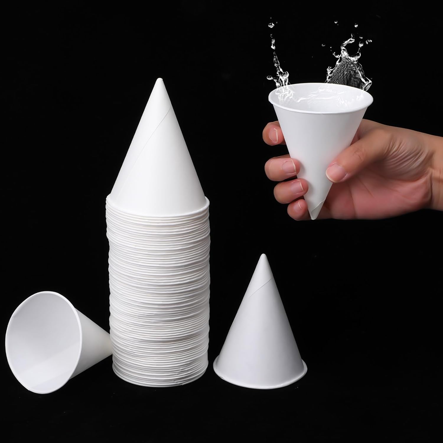 600 Pack Cone Water Cups, 4oz Disposable Paper Snow Cups for Office Water Dispenser, Sports Teams Fundraiser Craft Funnel for Shaved Ice Oil Protein Powder Drinks